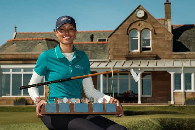 Ireland’s Roisin Scanlon poses with the Helen Holm Scottish Women’s Open trophy after her impressive win at Royal Troon
