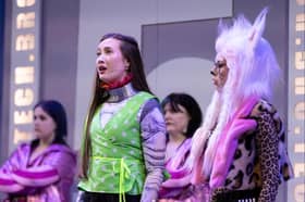 Yana Harris as Frankie and Amy Rodger as Cat Head in Frankie Stein