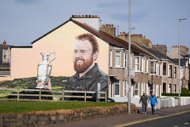 A mural of Shane Lowry with the Claret Jug painted on a house near the entrance of Royal Portrush Golf Club, Northern Ireland. Picture date: Tuesday April 22, 2025.