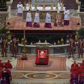 The body of Pope Francis lies inside St. Peter's Basilica at the Vatican. Picture: AP Photo/Andrew Medichini
