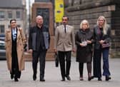 The family of Calum Inglis, including father Alan (second left) mother Jen (second right), sister Frances Marr alongside lawyer Aamer Anwar outside the Crown Office in Edinburgh after meeting Lord Advocate Dorothy Bain KC