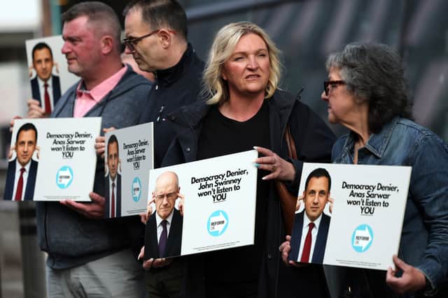 Reform UK protesters outside John Swinney’s summit to combat the far right