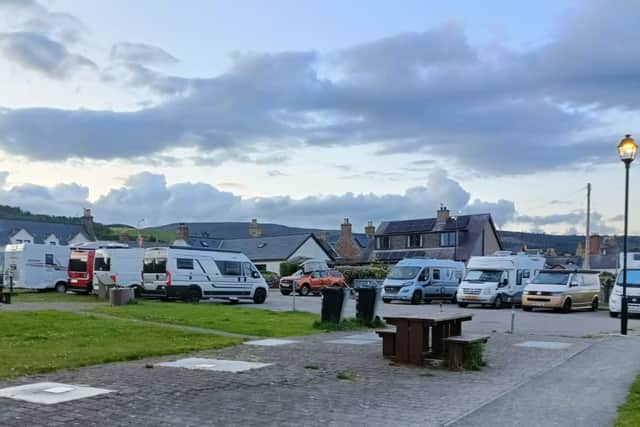 A public car park in Golspie, which is about 0.5 miles from an official campsite in the town.