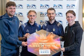 From left: PFA Scotland Player of the Year nominees for the SPFL Championship - Robbie Muirhead (Livingston), Calvin Miller (Falkirk), Brad Spencer (Falkirk) and Jay Henderson (Ayr United). 