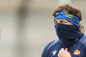 Hamish Watson goes incognito during an Edinburgh Rugby training session at Hive Stadium.