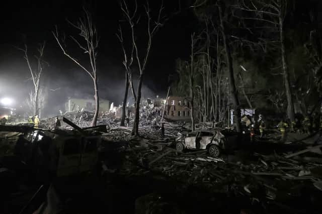 The aftermath of a 'massive' Russian missile strike on a residential area of Ukrainian capital Kyiv
