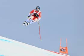 Switzerland's Franjo Von Allmen competes in the men's downhill event at the FIS Alpine Skiing World Cup in Crans-Montana on 22 February 2025
