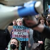 Supporters of trans rights hold a rally in Edinburgh following the Supreme Court ruling about the definition of a woman (Picture: Jeff J Mitchell)