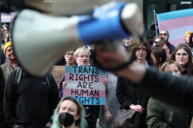 Supporters of trans rights hold a rally in Edinburgh following the Supreme Court ruling about the definition of a woman (Picture: Jeff J Mitchell)