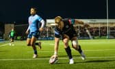 Warriors' Kyle Steyn scores a second half try against the Bulls. (Photo by Calum Chittleburgh / SNS Group)