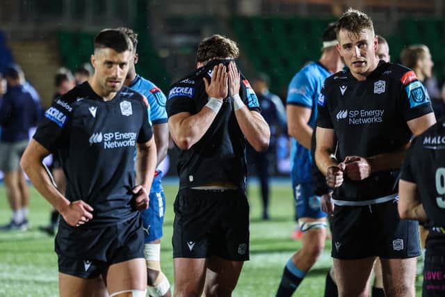 Glasgow Warriors' Tom Jordan (c) looks dejected at full time after the defeat to Bulls. (Photo by Ross MacDonald / SNS Group)