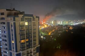 The view from Andrew Sweeney's flat after a deadly Russian missile strike hit Kyiv earlier this week