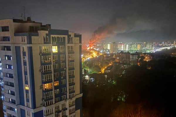 The view from Andrew Sweeney's flat after a deadly Russian missile strike hit Kyiv earlier this week