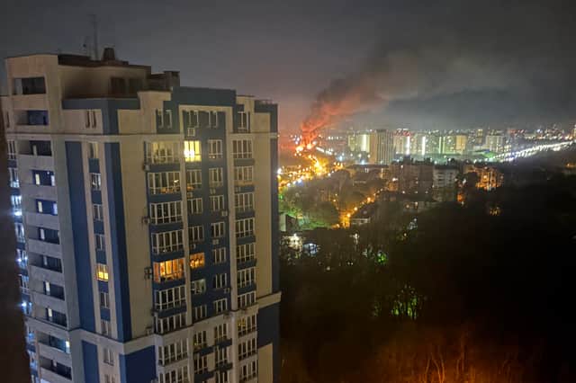 The view from Andrew Sweeney's flat after a deadly Russian missile strike hit Kyiv earlier this week