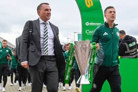 Celtic manager Brendan Rodgers and captain Callum McGregor will hope to clinch a fourth successive Scottish Premiership trophy this weekend. (Photo by Rob Casey / SNS Group)