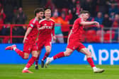 Aberdeen's Kevin Nisbet celebrates his volleyed goal against Hibernian at Pittodrie.