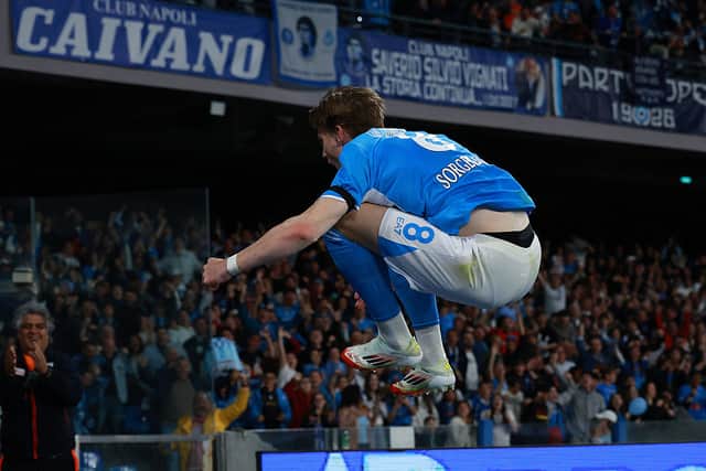 Scott McTominay celebrates after scoring his sides first goal during the Serie A match between Napoli and Torino at Stadio Diego Armando Maradona.