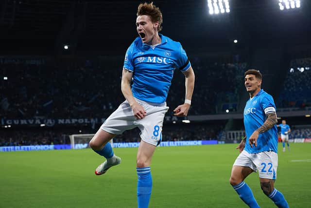 Scott McTominay of Napoli celebrates after scoring his sides first goal during the Serie A match between Napoli and Torino at Stadio Diego Armando Maradona. Cr: Getty Images.
