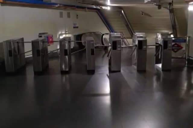 A metro station in Madrid in darkness.