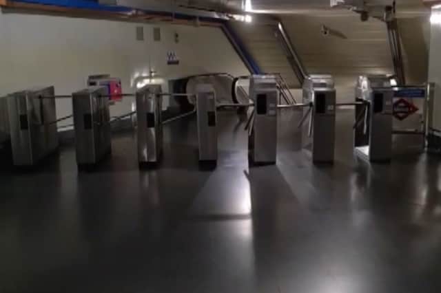 A metro station in Madrid in darkness.