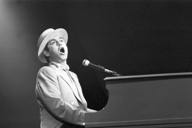 Elton John performing at the Playhouse theatre in Edinburgh, June 1984