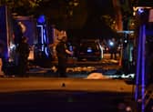 Vancouver police investigate a crime scene after a man drove into pedestrians at the annual Lapu Lapu festival celebrating Filipino culture in the south of Vancouver. Picture: Don Mackinnon/AFP via Getty Images