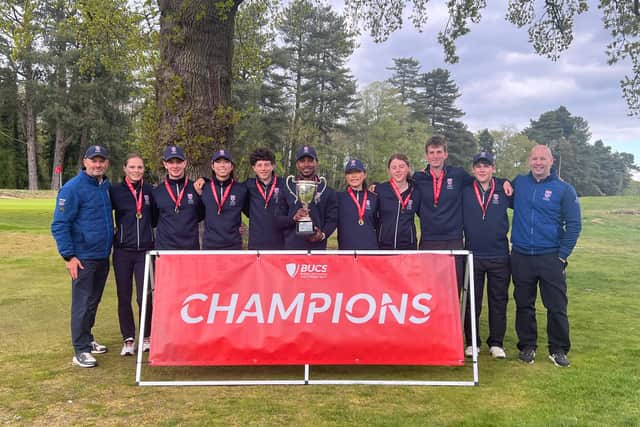 St Andrews celebrate winning the British Universities and Colleges Sport (BUCS) Match-Play event at Woodhall Spa in Lincolnshire