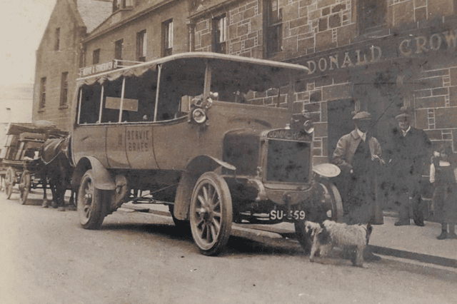 A picture taken outside the Crown Hotel, Inverbervie, which was owned by Ella's mother's family. PIC: Contributed.