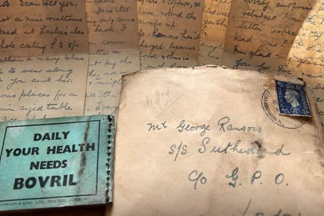 The envelope, complete with George VI stamp, contained  the 10-page letter written over several days and a book of half-used stamps. 