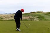 US President Donald Trump plays the Ailsa Course at Turnberry during a visit in 2023