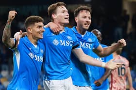 Scott McTominay, centre, celebrates with Napoli teammates after scoring against Torino on Sunday (Picture: Francesco Pecoraro)
