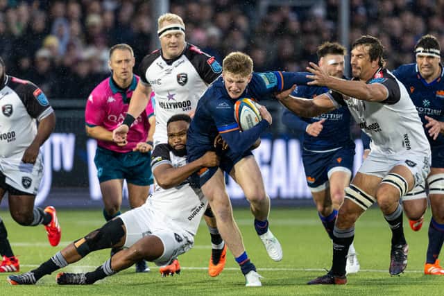 Edinburgh's Harry Paterson in action against the Sharks at Hive Stadium, on April 18, 2025. (Photo by Ross Parker / SNS Group)
