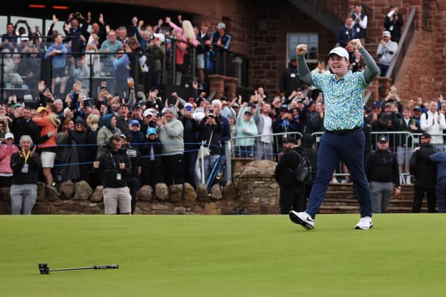 Bob MacIntyre celebrates holing his title-winning 22-foot birdie putt at The Renaissance Club 
