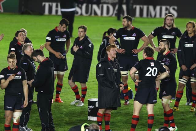 Disappointment for the Edinburgh players following the defeat by Gloucester in the 2015 European Challenge Cup final.