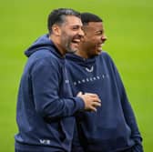 Rangers coach Issame Charai (left) and striker Hamza Igamane. (Photo by Alan Harvey / SNS Group)