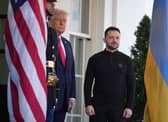 US President Donald Trump greets Ukrainian president Volodymyr Zelensky as he arrives at the White House in February, ahead of their explosive meeting involved JD Vance. Picture: Andrew Harnik/Getty Images