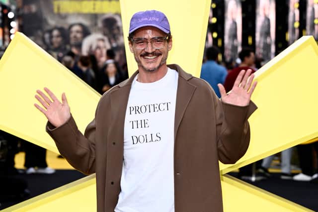 Actor Pedro Pascal wears a 'protect the dolls' t-shirt in support of trans rights (Picture: Gareth Cattermole)