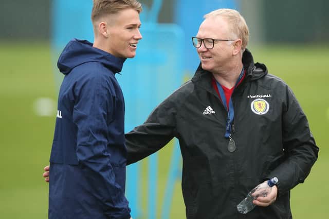Scott McTominay with Alex McLeish during a Scotland training session in Edinburgh in 2018. (Photo by Ian MacNicol/Getty Images)
