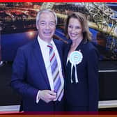 Reform UK's Sarah Pochin and party leader Nigel Farage after the party won the seat in the Runcorn and Helsby by-election