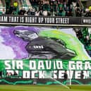 Hibs fans display a banner honouring manager David Gray ahead of kick-off against Dundee United. (Photo by Alan Harvey / SNS Group)