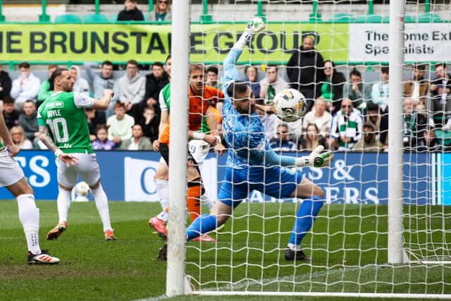 Kristijan Trapanovski pulled a goal back for Dundee United but Hibs went on to claim a 3-1 victory. (Photo by Alan Harvey / SNS Group)