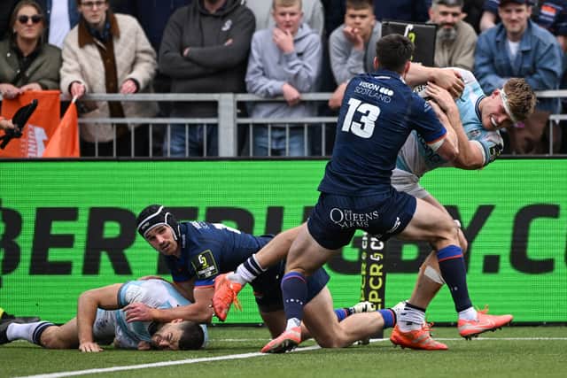 Bath's Guy Pepper forces his way over for the final try in the EPCR Challenge Cup semi-final win over Edinburgh. 