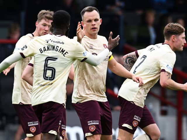 Hearts' Lawrence Shankland celebrates after scoring to make it 1-1 against Ross County in Dingwall. (Photo by Rob Casey / SNS Group)