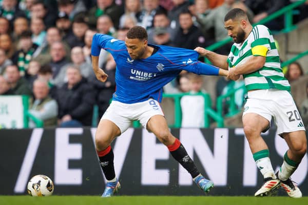 Rangers' Cyriel Dessers and Celtic's Cameron Carter-Vickers in action during the last Old Firm derby at Celtic Park in March.  (Photo by Alan Harvey / SNS Group)