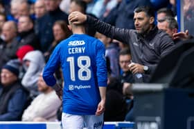 Rangers winger Vaclav Cerny was not happy when he was taken off against Celtic.