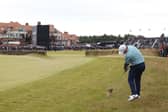 Bob MacIntyre plays his second shot on the 18th hole during the final round of the 2024 Genesis Scottish Open at The Renaissance Club 