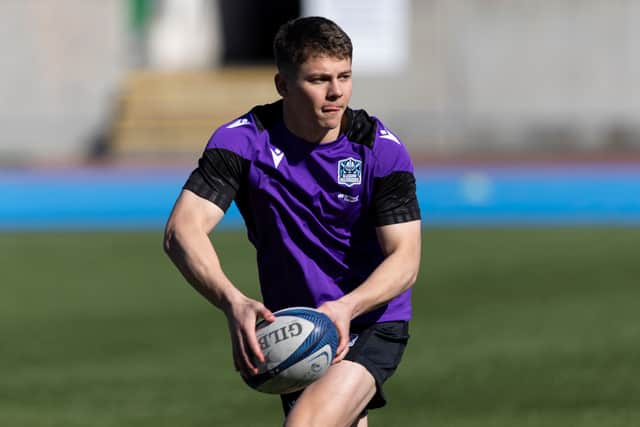 Jack Oliver during a Glasgow Warriors training session at Scotstoun Stadium, in April.