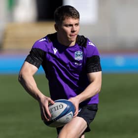 Jack Oliver during a Glasgow Warriors training session at Scotstoun Stadium, in April.