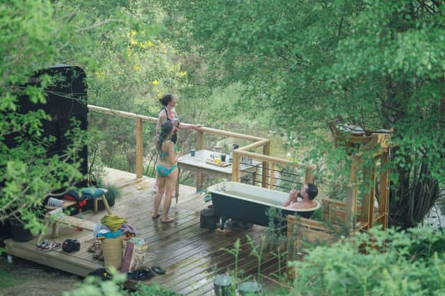 The Nowhere Sauna,  beside the Mill Pond at Comrie Croft, Perthshire