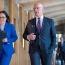 First Minister of Scotland John Swinney and Deputy First Minister Kate Forbes (left) arrive at the main chamber to deliver a statement on his Programme for Government to the Scottish Parliament at Holyrood. Photo: Jane Barlow/PA Wire